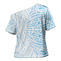 Blue New Zealand Puhoro Maori Tattoo Cross Shoulder Shirt