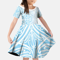 Blue New Zealand Puhoro Maori Tattoo Family Matching Long Sleeve Bodycon Dress and Hawaiian Shirt