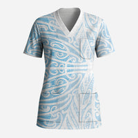 Blue New Zealand Puhoro Maori Tattoo Scrub Top