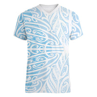 Blue New Zealand Puhoro Maori Tattoo Women V-Neck T-Shirt