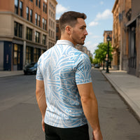 Blue New Zealand Puhoro Maori Tattoo Zipper Polo Shirt