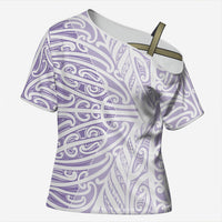 Purple New Zealand Puhoro Maori Tattoo Cross Shoulder Shirt