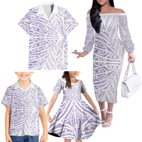 Purple New Zealand Puhoro Maori Tattoo Family Matching Off The Shoulder Long Sleeve Dress and Hawaiian Shirt