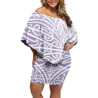 Purple New Zealand Puhoro Maori Tattoo Off Shoulder Short Dress