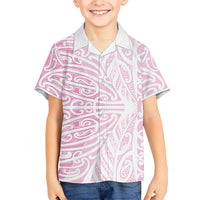 Pink New Zealand Puhoro Maori Tattoo Family Matching Off The Shoulder Long Sleeve Dress and Hawaiian Shirt