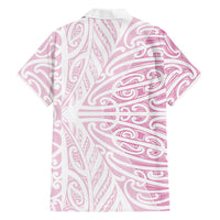 Pink New Zealand Puhoro Maori Tattoo Family Matching Off Shoulder Short Dress and Hawaiian Shirt