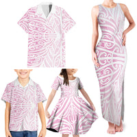 Pink New Zealand Puhoro Maori Tattoo Family Matching Tank Maxi Dress and Hawaiian Shirt