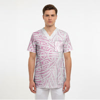 Pink New Zealand Puhoro Maori Tattoo Scrub Top