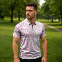Pink New Zealand Puhoro Maori Tattoo Zipper Polo Shirt