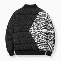 Black New Zealand Puhoro Maori Tattoo Bomber Puffer Jacket