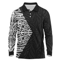 Black New Zealand Puhoro Maori Tattoo Long Sleeve Polo Shirt