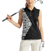 Black New Zealand Puhoro Maori Tattoo Women Sleeveless Polo Shirt