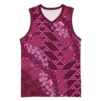 Pink Aloha Hawaii Basketball Jersey Hawaiian Kakau Ohia Lehua Lei - Polynesian Pride