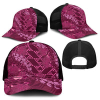 Pink Aloha Hawaii Mesh Trucker Cap Hawaiian Kakau Ohia Lehua Lei - Polynesian Pride