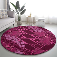 Pink Aloha Hawaii Round Carpet Hawaiian Kakau Ohia Lehua Lei - Polynesian Pride