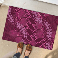 Pink Aloha Hawaii Rubber Doormat Hawaiian Kakau Ohia Lehua Lei - Polynesian Pride