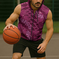 Pink Aloha Hawaii Sleeveless Zip Hoodie Hawaiian Kakau Ohia Lehua Lei - Polynesian Pride