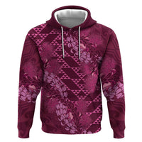 Pink Aloha Hawaii Zip Hoodie Hawaiian Kakau Ohia Lehua Lei - Polynesian Pride