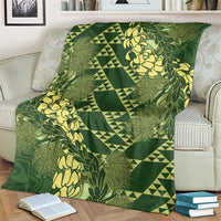 Green Aloha Hawaii Blanket Hawaiian Kakau Ohia Lehua Lei - Polynesian Pride