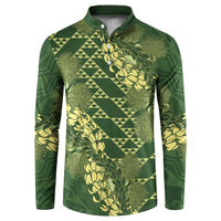 Green Aloha Hawaii Button Sweatshirt Hawaiian Kakau Ohia Lehua Lei - Polynesian Pride