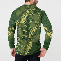 Green Aloha Hawaii Button Sweatshirt Hawaiian Kakau Ohia Lehua Lei - Polynesian Pride