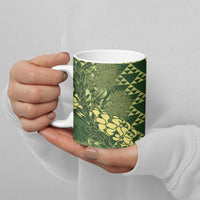 Green Aloha Hawaii Ceramic Mug Hawaiian Kakau Ohia Lehua Lei - Polynesian Pride