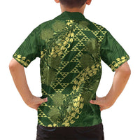 Green Aloha Hawaii Family Matching Long Sleeve Bodycon Dress and Hawaiian Shirt Hawaiian Kakau Ohia Lehua Lei - Polynesian Pride