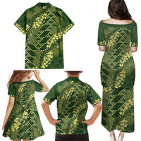 Green Aloha Hawaii Family Matching Puletasi and Hawaiian Shirt Hawaiian Kakau Ohia Lehua Lei - Polynesian Pride