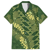 Green Aloha Hawaii Family Matching Puletasi and Hawaiian Shirt Hawaiian Kakau Ohia Lehua Lei - Polynesian Pride
