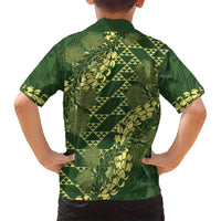 Green Aloha Hawaii Family Matching Short Sleeve Bodycon Dress and Hawaiian Shirt Hawaiian Kakau Ohia Lehua Lei - Polynesian Pride