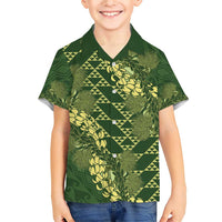 Green Aloha Hawaii Family Matching Short Sleeve Bodycon Dress and Hawaiian Shirt Hawaiian Kakau Ohia Lehua Lei - Polynesian Pride