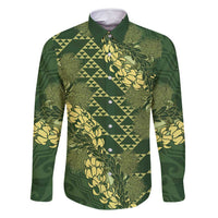 Green Aloha Hawaii Family Matching Tank Maxi Dress and Hawaiian Shirt Hawaiian Kakau Ohia Lehua Lei - Polynesian Pride