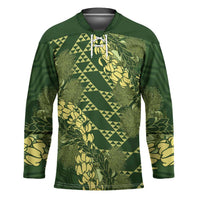 Green Aloha Hawaii Hockey Jersey Hawaiian Kakau Ohia Lehua Lei - Polynesian Pride