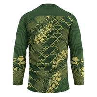 Green Aloha Hawaii Hockey Jersey Hawaiian Kakau Ohia Lehua Lei - Polynesian Pride