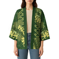 Green Aloha Hawaii Kimono Hawaiian Kakau Ohia Lehua Lei - Polynesian Pride