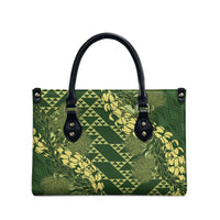 Green Aloha Hawaii Leather Bag Hawaiian Kakau Ohia Lehua Lei - Polynesian Pride