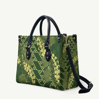 Green Aloha Hawaii Leather Bag Hawaiian Kakau Ohia Lehua Lei - Polynesian Pride