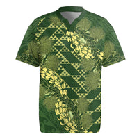 Green Aloha Hawaii Rugby Jersey Hawaiian Kakau Ohia Lehua Lei - Polynesian Pride