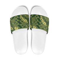 Green Aloha Hawaii Slide Sandals Hawaiian Kakau Ohia Lehua Lei - Polynesian Pride