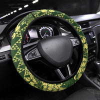 Green Aloha Hawaii Steering Wheel Cover Hawaiian Kakau Ohia Lehua Lei - Polynesian Pride