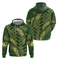 Green Aloha Hawaii Zip Hoodie Hawaiian Kakau Ohia Lehua Lei - Polynesian Pride