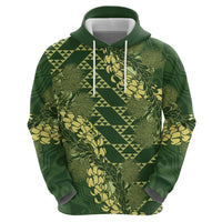 Green Aloha Hawaii Zip Hoodie Hawaiian Kakau Ohia Lehua Lei - Polynesian Pride
