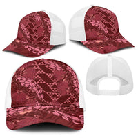 Maroon Aloha Hawaii Baseball Net Cap Hawaiian Kakau Ohia Lehua Lei - Polynesian Pride