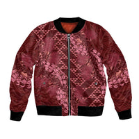 Maroon Aloha Hawaii Bomber Jacket Hawaiian Kakau Ohia Lehua Lei - Polynesian Pride