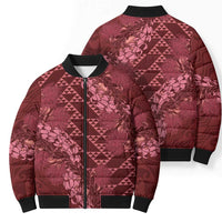 Maroon Aloha Hawaii Bomber Puffer Jacket Hawaiian Kakau Ohia Lehua Lei - Polynesian Pride