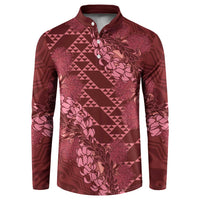 Maroon Aloha Hawaii Button Sweatshirt Hawaiian Kakau Ohia Lehua Lei - Polynesian Pride