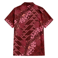 Maroon Aloha Hawaii Family Matching Short Sleeve Bodycon Dress and Hawaiian Shirt Hawaiian Kakau Ohia Lehua Lei - Polynesian Pride