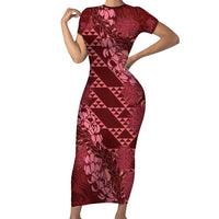 Maroon Aloha Hawaii Family Matching Short Sleeve Bodycon Dress and Hawaiian Shirt Hawaiian Kakau Ohia Lehua Lei - Polynesian Pride