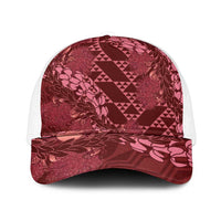 Maroon Aloha Hawaii Mesh Trucker Cap Hawaiian Kakau Ohia Lehua Lei - Polynesian Pride