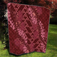 Maroon Aloha Hawaii Quilt Hawaiian Kakau Ohia Lehua Lei - Polynesian Pride